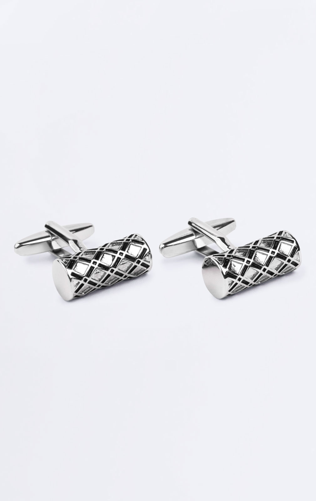 Silver Coloured Diamond Pattern Bar Cufflinks from Dobell