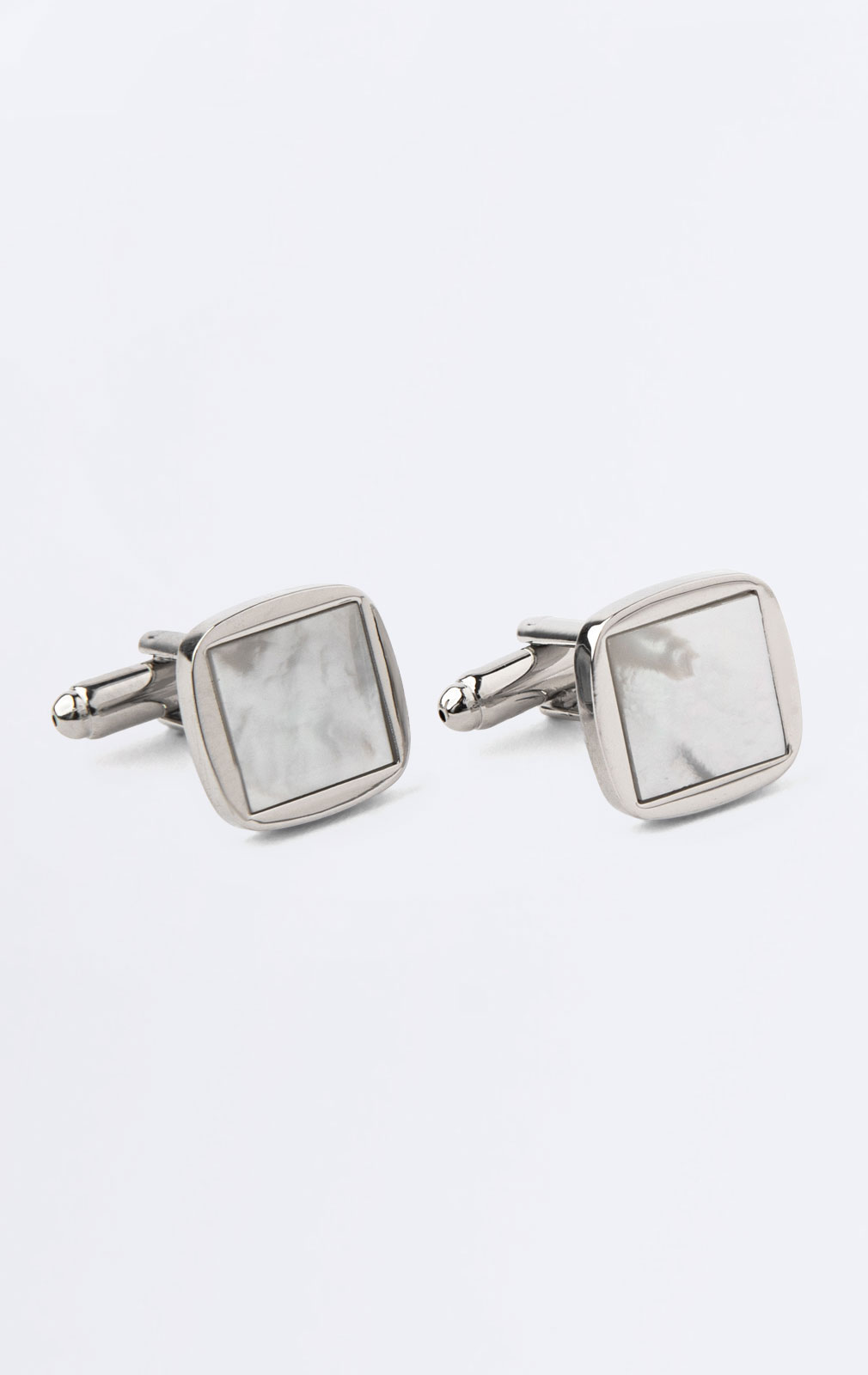Silver Coloured Square Cufflinks with Mother of Pearl Inset from Dobell