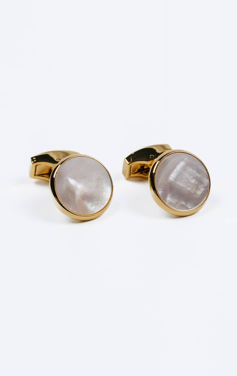 Gold Coloured Mother of Pearl Circle Cufflinks from Dobell