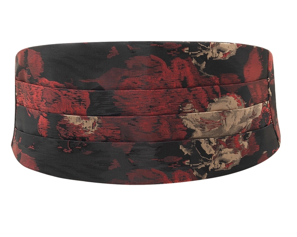 Dobell Red And Black Tropical Jacquard Cummerbund from Dobell