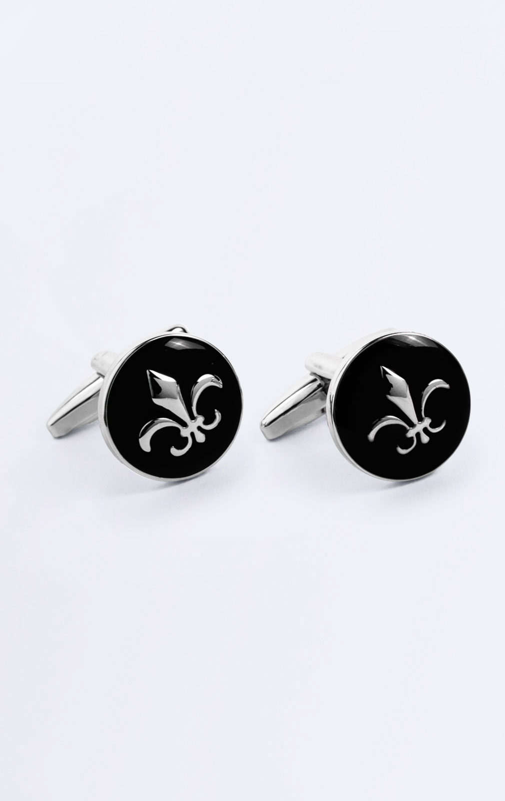 Black with Silver Fleur De Lis Cufflinks from Dobell