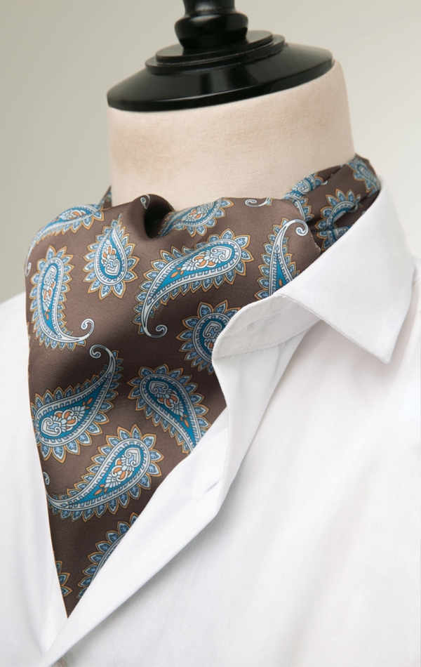 Daywear Cravat in Brown with Blue Paisley Pattern from Dobell