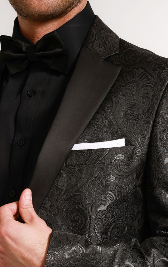 Dobell Black Paisley Jacquard Tuxedo Jacket | Dobell