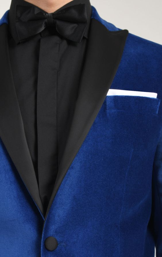 Royal blue blazer online with black lapel