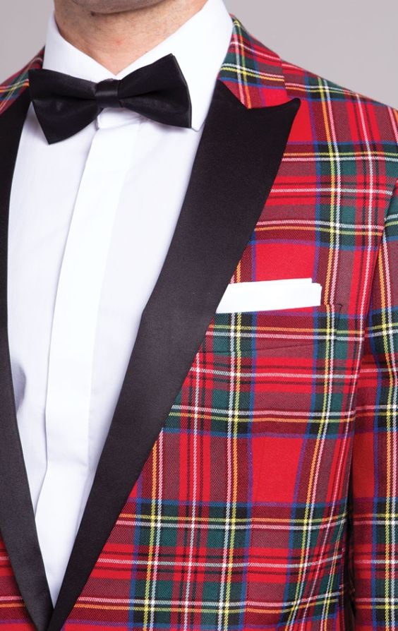 Dobell Red Tartan Slim Fit Tuxedo Jacket with Contrast Peak Lapel | Dobell