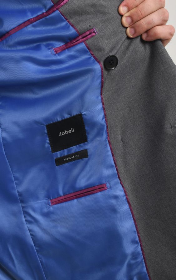 Dobell Grey Sharkskin Double Breasted Suit Jacket with Peak Lapel | Dobell