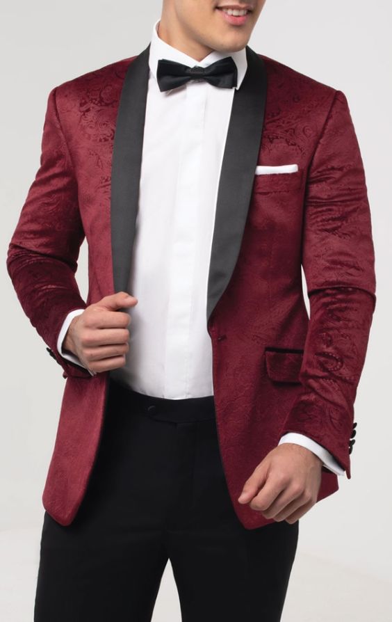 Dobell Burgundy Paisley Velvet Tuxedo Jacket | Dobell