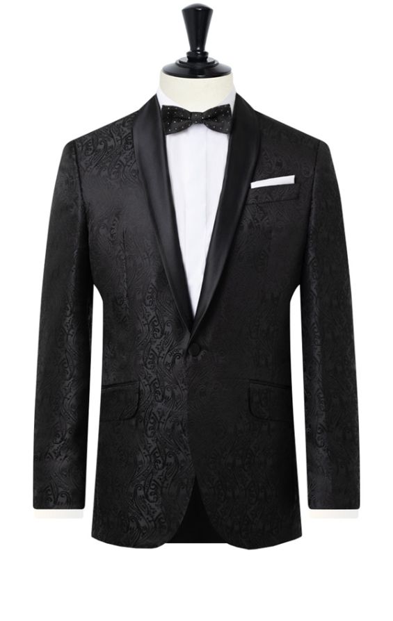 Dobell Black Paisley Jacquard Slim Fit Tuxedo Jacket | Dobell