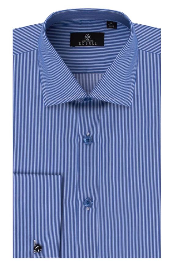 Alexander Dobell 100% Cotton Dark Blue Fine Stripe Shirt with Double Cuff
