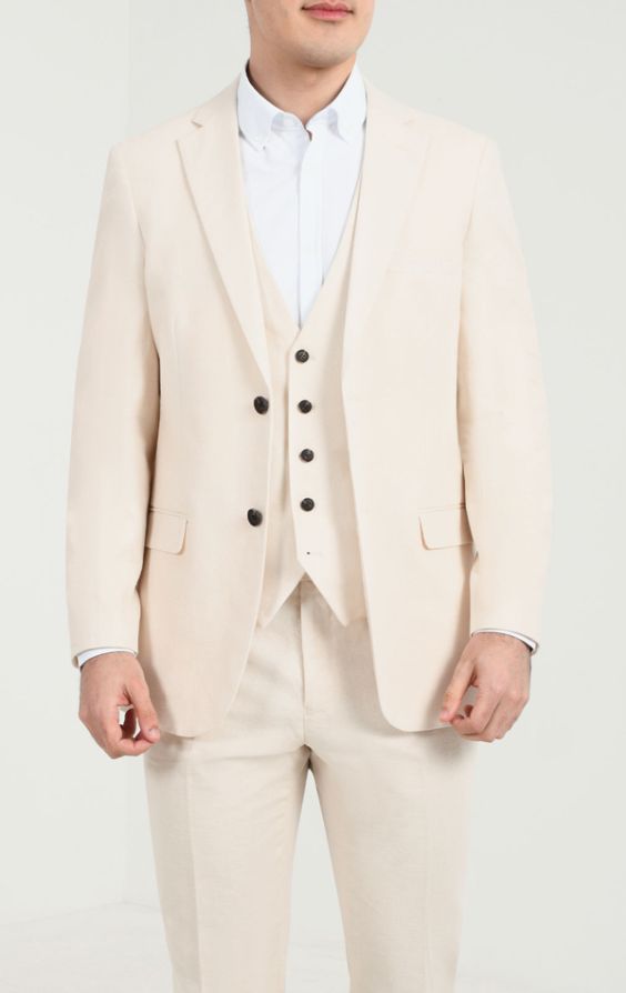 Dobell Cream Linen 3 Piece Suit Dobell