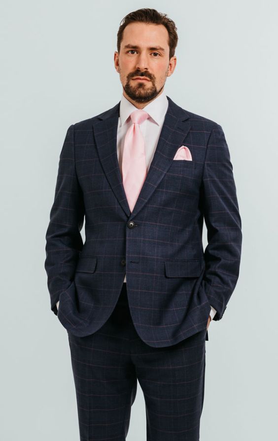 Dobell Navy with Pink Check Suit | Dobell