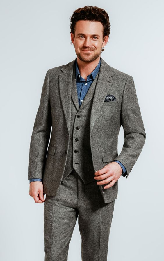 Dobell Light Grey Donegal Tweed 3 Piece Suit | Dobell