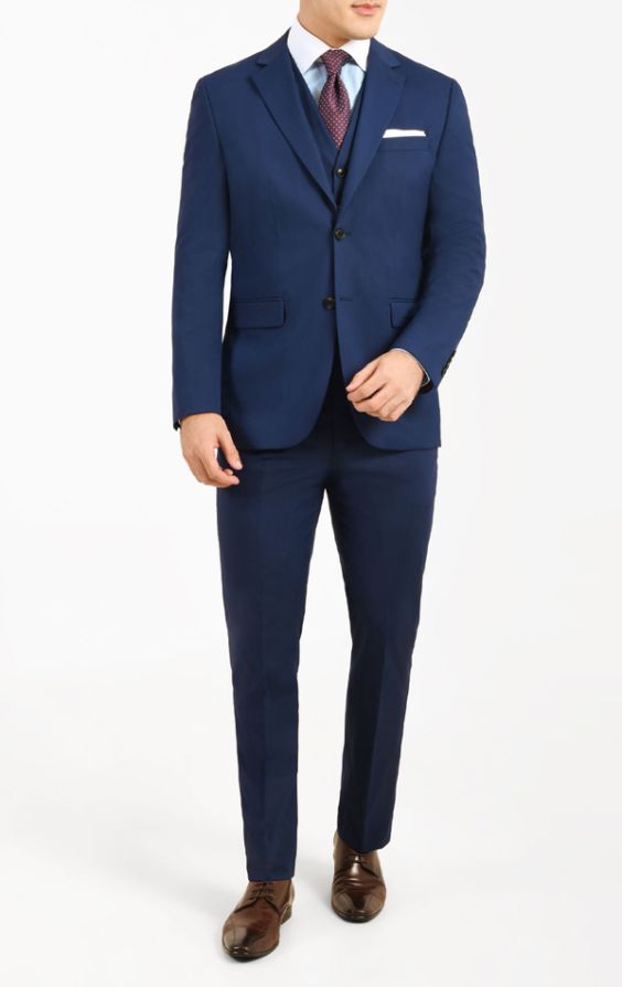 Dobell Blue Slim 3 Piece Suit
