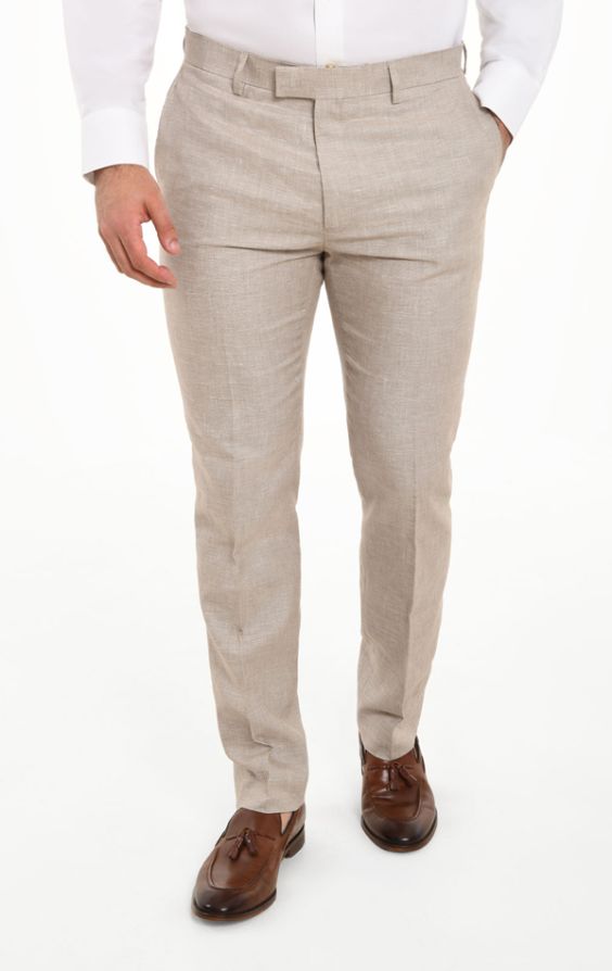 Men's Brown Linen Tailored Suit Trousers