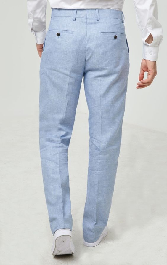 Dobell Light Blue Linen Trousers