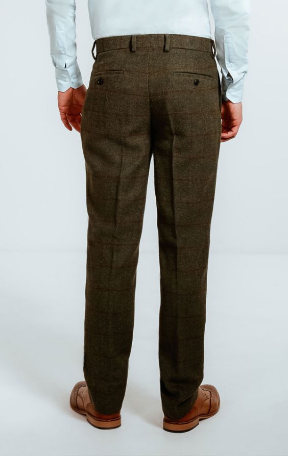 Dobell Green Windowpane Check Tweed Trousers