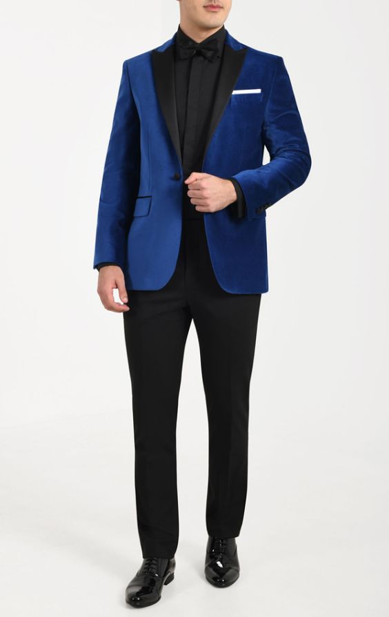 Dobell Blue Velvet Tuxedo with Contrast Peak Lapel