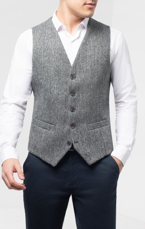Harris Tweed Grey Herringbone Waistcoat | Dobell