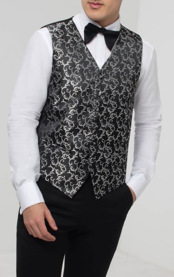 Mens silver vest discount and bow tie