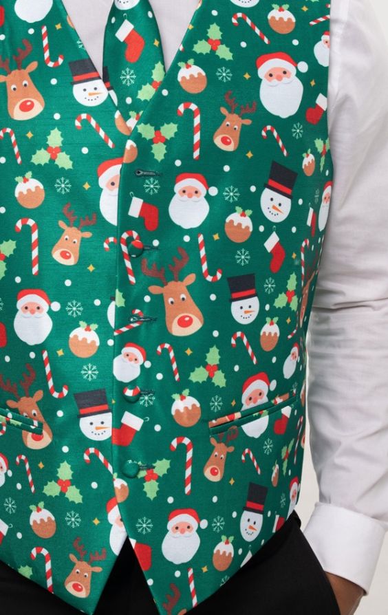Xmas waistcoat on sale and tie
