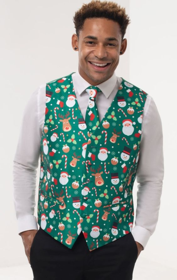 Santa & Friends Green Christmas Waistcoat | Dobell