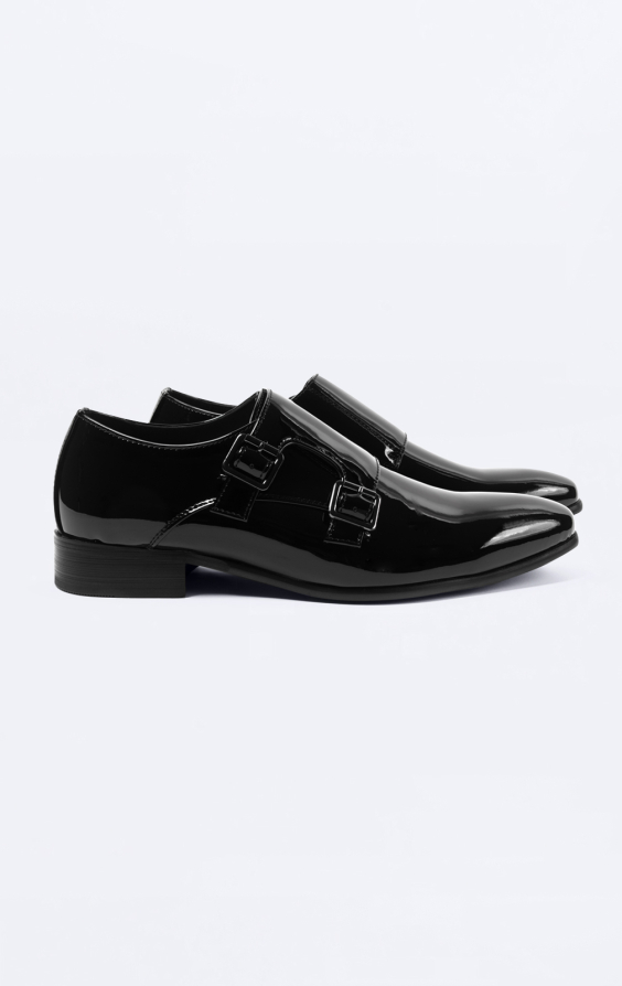 Black Patent Double Monk Dress Shoes