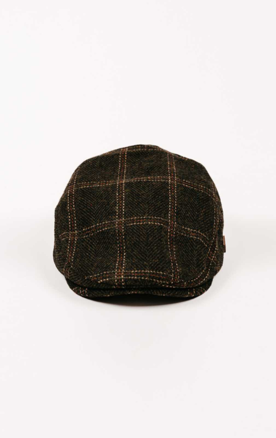Olive Green Twill Check Flat Cap - photo 1