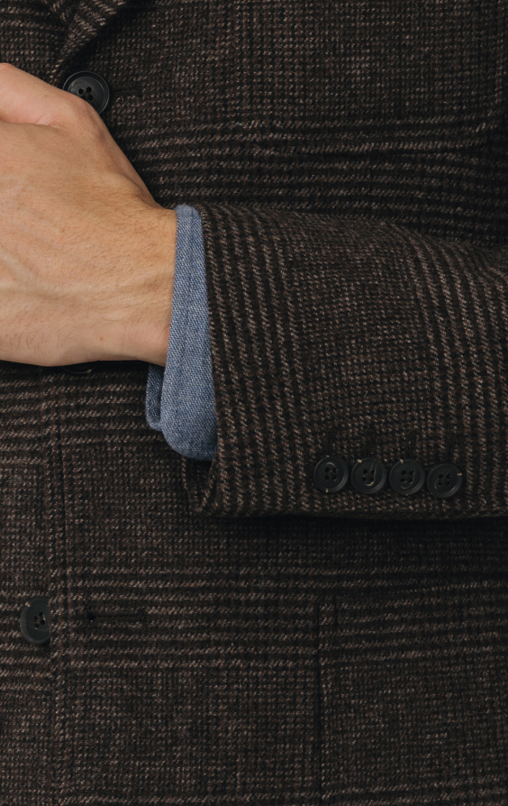 Brown Prince of Wales Tweed Jacket with Patch Pockets - photo 2