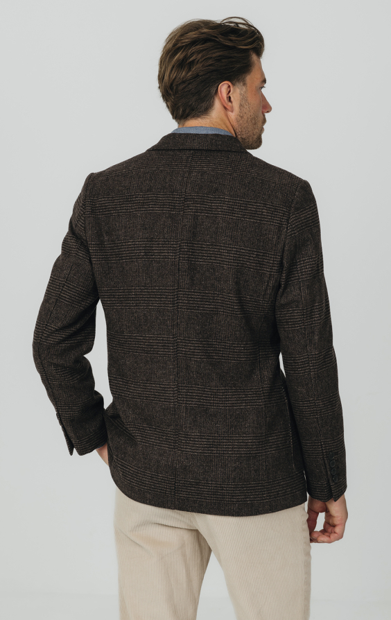 Brown Prince of Wales Tweed Jacket with Patch Pockets - photo 5