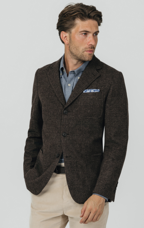 Brown Prince of Wales Tweed Jacket with Patch Pockets
