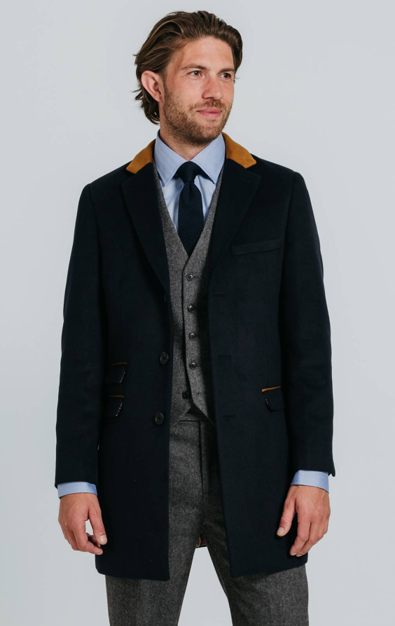 Navy Overcoat with Tan Trims Navy Overcoat with Tan Trims