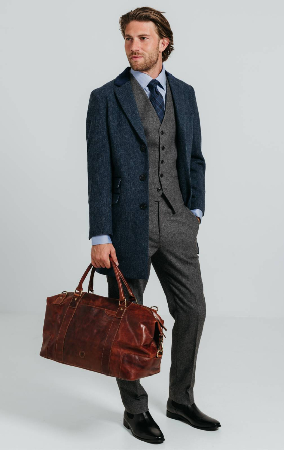 Navy Herringbone Overcoat with Velvet Trim - photo 2 Navy Herringbone Overcoat with Velvet Trim - photo 2