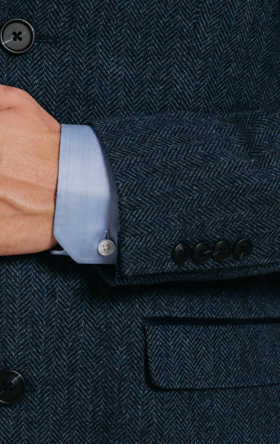 Navy Herringbone Overcoat with Velvet Trim - photo 4 Navy Herringbone Overcoat with Velvet Trim - photo 4
