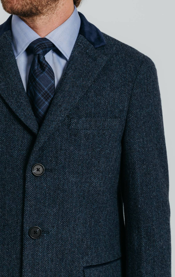 Navy Herringbone Overcoat with Velvet Trim - photo 5 Navy Herringbone Overcoat with Velvet Trim - photo 5