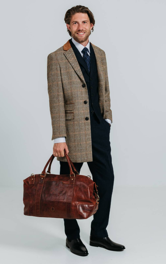 Brown and Blue Check Tweed Wool Blend Overcoat with Velvet Trim - photo 2 Brown and Blue Check Tweed Wool Blend Overcoat with Velvet Trim - photo 2