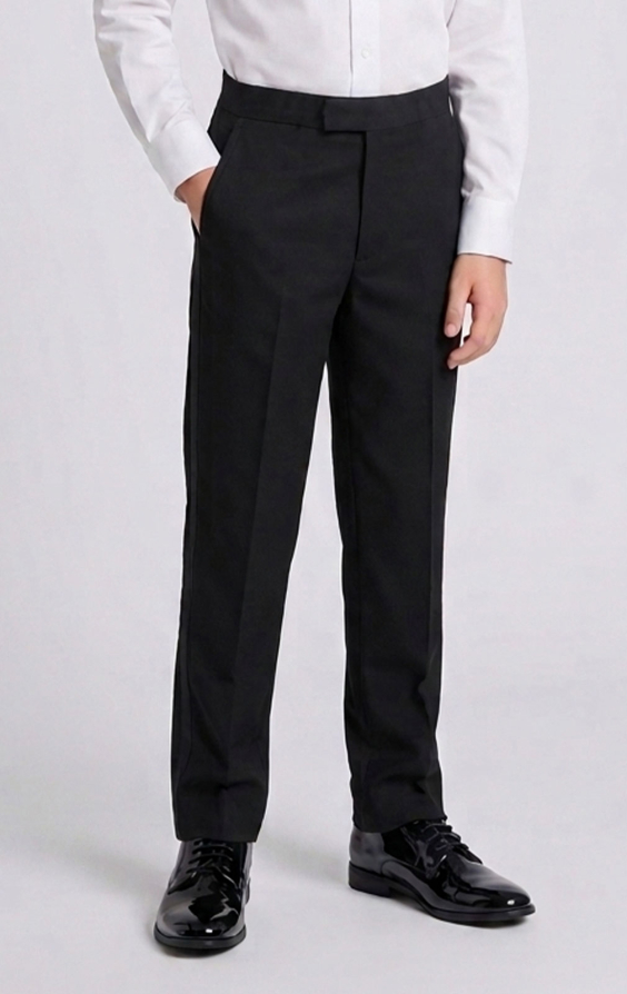 Boys Black Tuxedo Trousers with Satin Side Stripe Boys Black Tuxedo Trousers with Satin Side Stripe