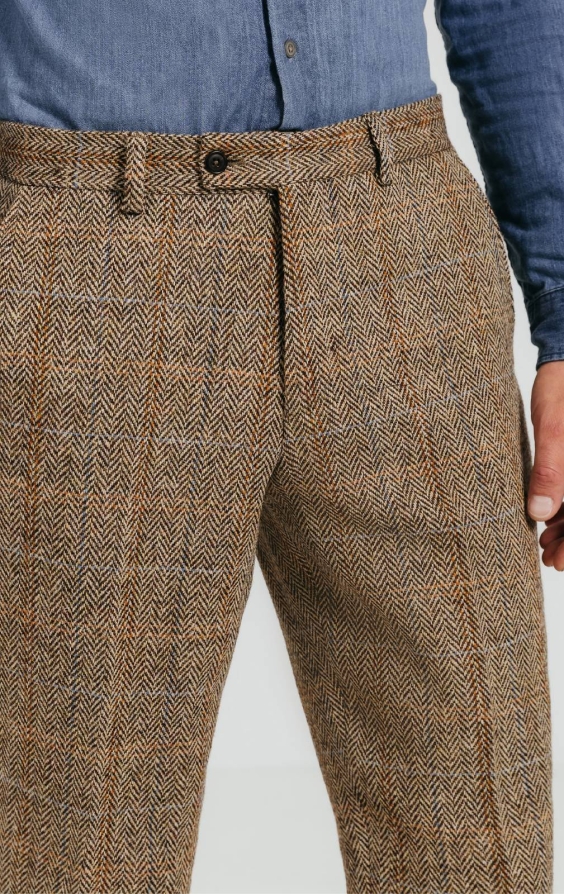 Harris Tweed Brown Windowpane Check Tweed Suit Trousers | Dobell