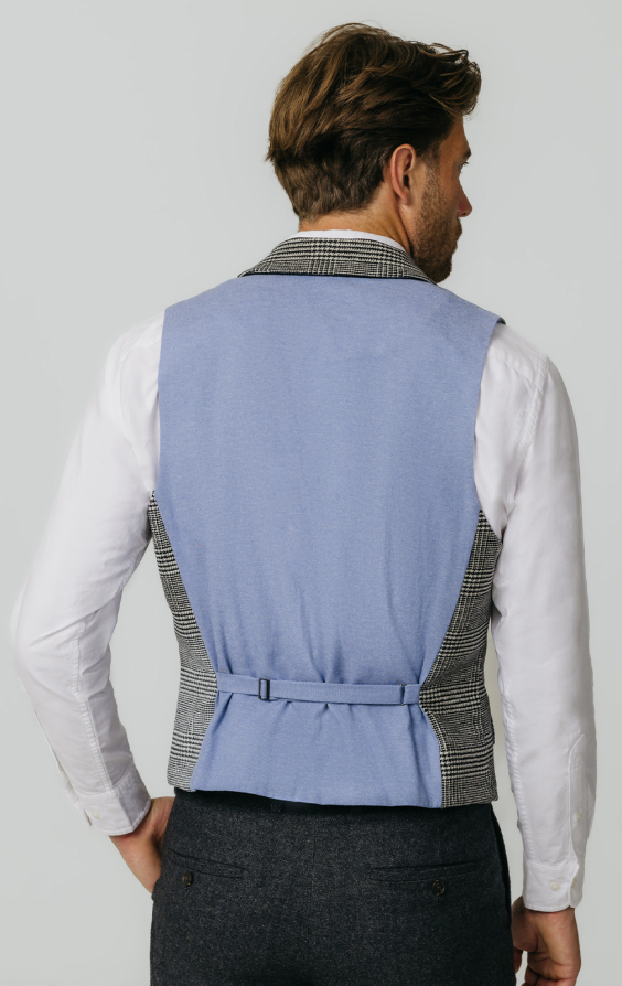 Black and Cream Prince of Wales Check Tweed Waistcoat - photo 2