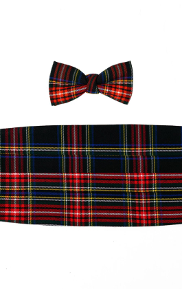 Navy Blue Tartan Cummerbund & Pre-Tied Bow Tie Set
