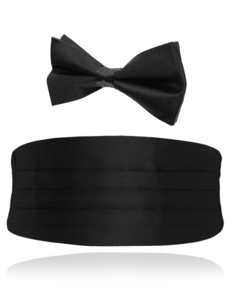 Black Silk Cummerbund & Pre-Tied Bow Tie Set