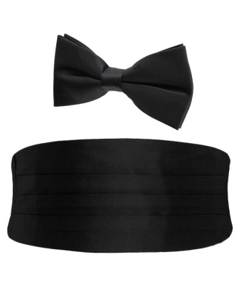 Black Cummerbund & Pre-Tied Bow Tie Set