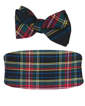 Green Tartan Cummerbund & Pre-Tied Bow Tie Set