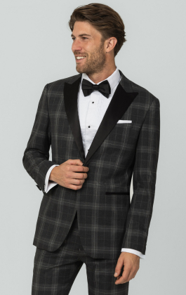 Grey Tartan Check Dinner Jacket with Peak Lapel