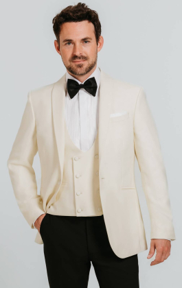 White Shawl Lapel 3 Piece Tuxedo