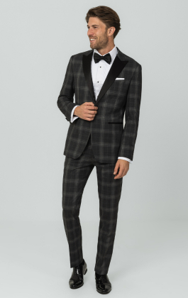Grey Tartan Check Tuxedo with Peak Lapel
