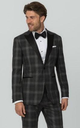 Grey Tartan Check Tuxedo with Peak Lapel