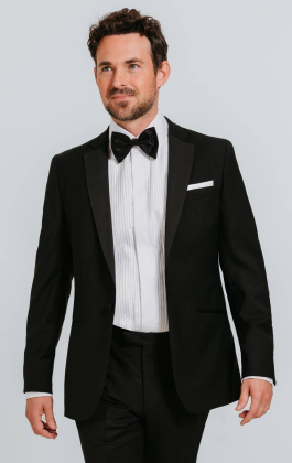 Black 100% Wool Tuxedo with Notch Lapel