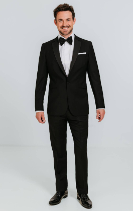 Black 100% Wool Tuxedo with Notch Lapel