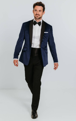 Navy Velvet Tuxedo with Black Trousers