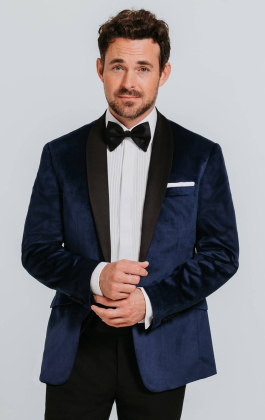 Navy Velvet Tuxedo with Black Trousers